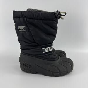Sorel Youth Cub Size 1 Black Insulated Waterproof Snow w/Inner Boots Boys Girls